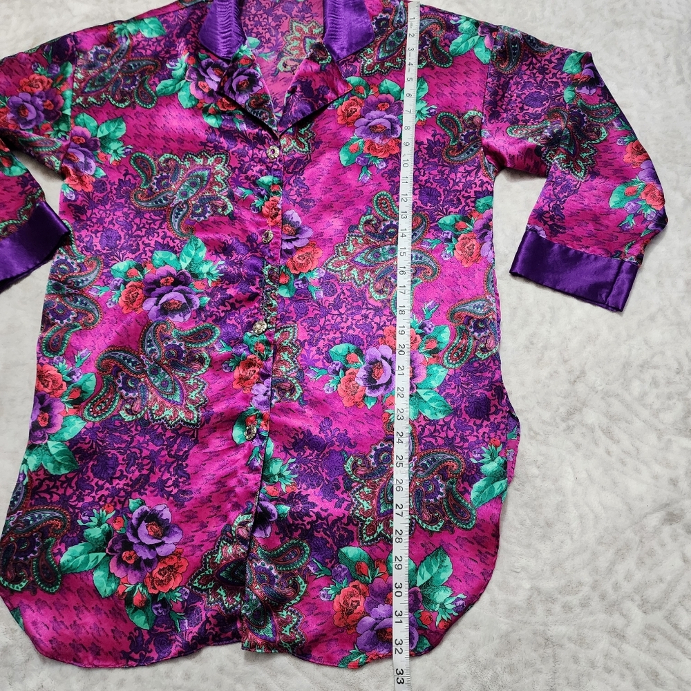 Victoria's Secret Vintage Gold Label Satin Floral paisley Sleep Shirt Size S - Picture 8 of 14